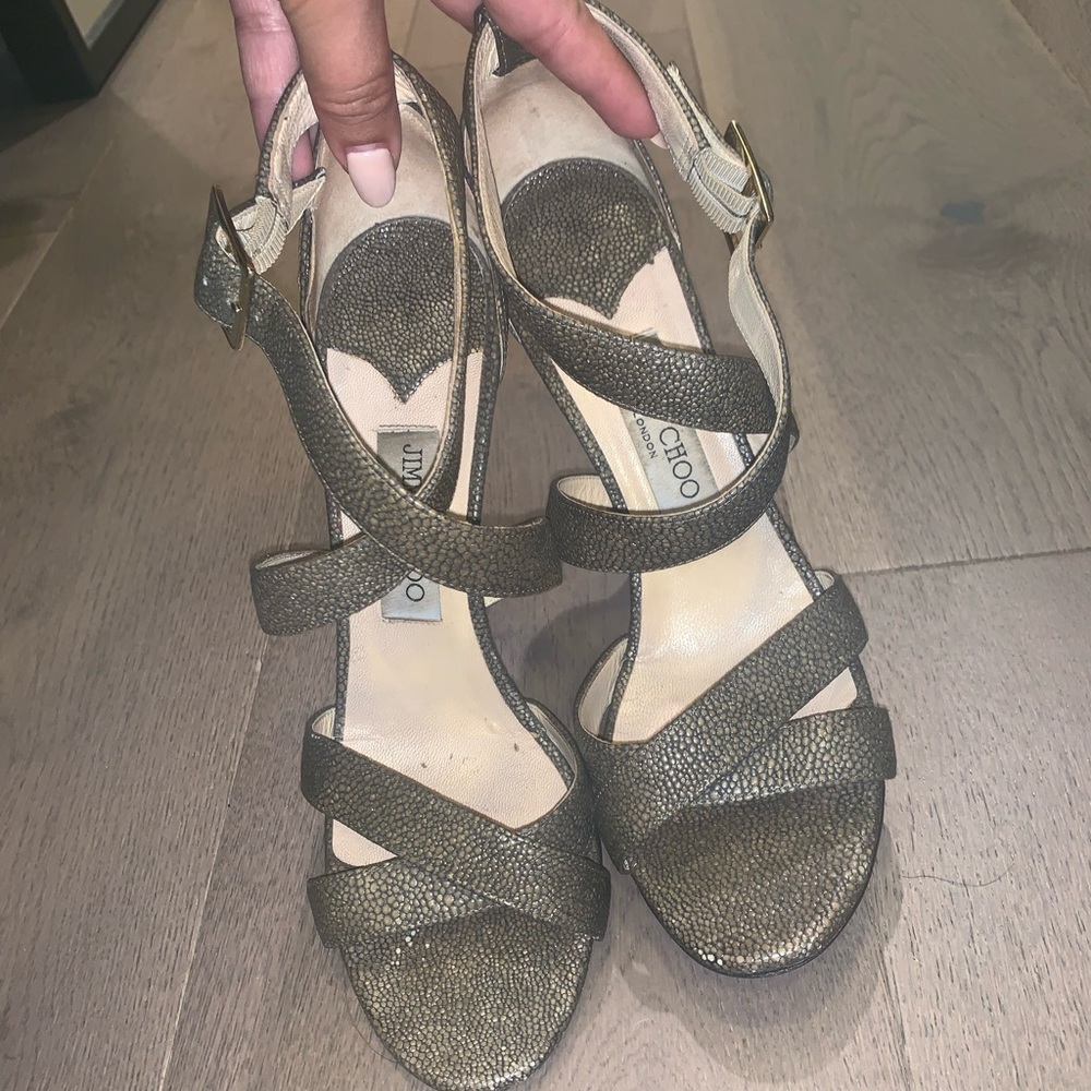 Jimmy Choi heels grey pebble texture